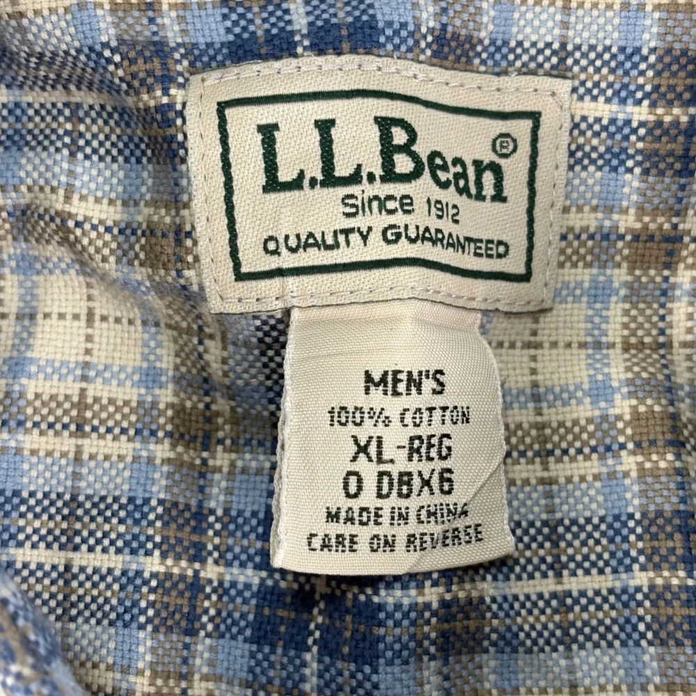 LL Bean Mens XL Regular Blue Plaid Long Sleeve Button Down Cotton Shirt DBX6